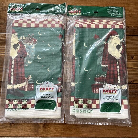 Vintage Christmas Paper Tanle Cover Made In USA Party Creations New Set Of 2 - Picture 1 of 12